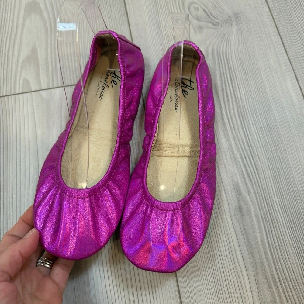 NEW The Storehouse Flats Women 7 Foldable Leather Ballet Shoes Fuschia Pink Foil - Picture 4 of 8